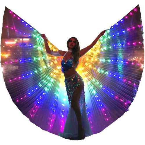  할로윈 용품SHINYOU LED Isis Wings Glow Light Up Belly Dance Costumes with Sticks Performance Clothing Carnival Halloween