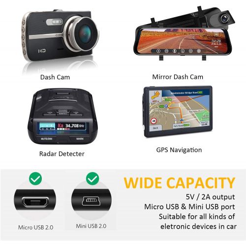  SHISHUO Dashcam Hardwire Kit with Mini USB and Micro USB Port, Battery Drain Protector, 12V 24V Input, 5V/2A Output, 5 Fuse Type and Installation of Break Bars/Cables