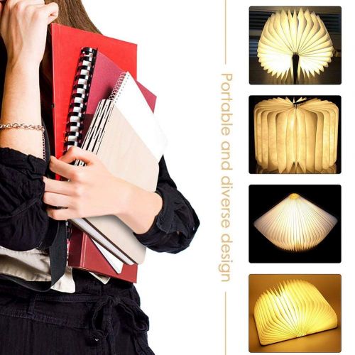  SHKY LED Book Lamp Wooden Folding Mood Light - USB Rechargeable,Home Table Desk Ceiling Decor Lamp,with 2000mAh Lithium Battery,C