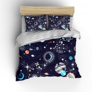 SHOMPE Galaxy Space Bedding Sets Kids Twin Size,Navy Blue Universe Adventure Stars Duvet Cover Sets with 2 Pillowcases for Boys Girls Teens Bedroom,NO Comforter