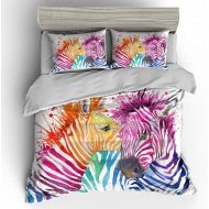 SHOMPE Bedding Set Watercolor Zebra Couple,3 Piece Duvet Cover Set with Pillow Shams for Teens Boys Girls,NO Comforter,Full Size