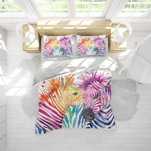  SHOMPE Bedding Set Watercolor Zebra Couple,3 Piece Duvet Cover Set with Pillow Shams for Teens Boys Girls,NO Comforter,Full Size