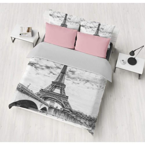  SHOMPE Queen Size Bedding Sets Paris Memory Eiffel Tower,3 Piece Duvet Cover Sets with Pillow Shams for Teens Boys Girls,NO Comforter