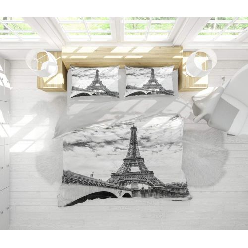  SHOMPE Queen Size Bedding Sets Paris Memory Eiffel Tower,3 Piece Duvet Cover Sets with Pillow Shams for Teens Boys Girls,NO Comforter