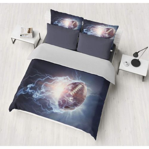  SHOMPE 3D American Football Bedding Set,Grey Kids Rugby Duvet Cover Set,3 Piece Bedding Set with Pillow Shams for Teens Boys Girls,NO Comforter,Full Size