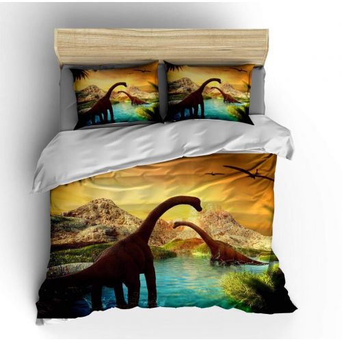  SHOMPE Twin Kids Dinosaur Bedding Set for Teens Boys Girls,3 Pieces Soft Cartoon Duvet Cover Set with Pillowcases,NO Comforter