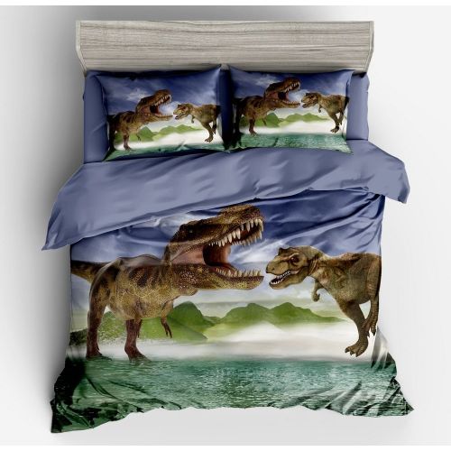  SHOMPE Twin Kids Dinosaur Bedding Set for Teens Boys Girls,3 Pieces Soft Cartoon Duvet Cover Set with Pillowcases,NO Comforter