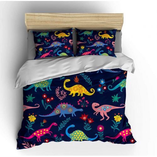  SHOMPE Twin Kids Dinosaur Bedding Set for Teens Boys Girls,3 Pieces Soft Cartoon Duvet Cover Set with Pillowcases,NO Comforter