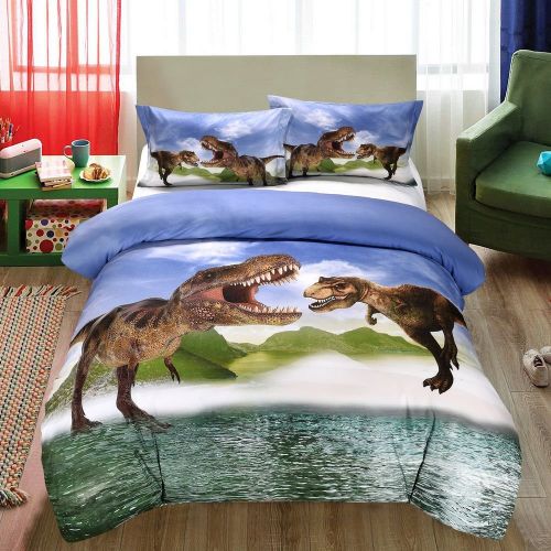  SHOMPE Full Kids Dinosaur Bedding Set for Teens Boys Girls Bedroom Help Learning,3 Pieces Soft Cartoon Duvet Cover Set with Pillowcases,NO Comforter