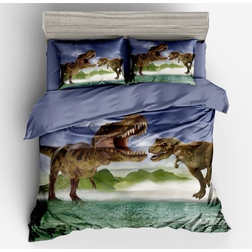  SHOMPE Full Kids Dinosaur Bedding Set for Teens Boys Girls Bedroom Help Learning,3 Pieces Soft Cartoon Duvet Cover Set with Pillowcases,NO Comforter