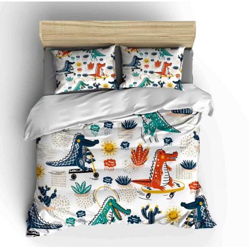  SHOMPE Full Kids Dinosaur Bedding Set for Teens Boys Girls Bedroom Help Learning,3 Pieces Soft Cartoon Duvet Cover Set with Pillowcases,NO Comforter