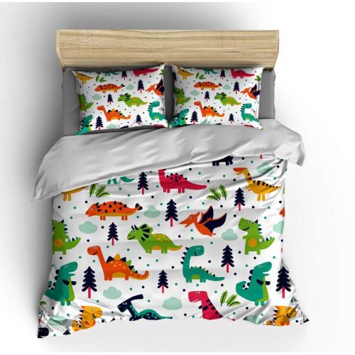  SHOMPE Full Kids Dinosaur Bedding Set for Teens Boys Girls Bedroom Help Learning,3 Pieces Soft Cartoon Duvet Cover Set with Pillowcases,NO Comforter