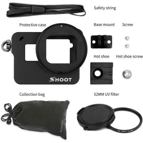  SHOOT Aluminium Legierung Skelett schuetzende Gehause Case mit 52mm UV Filter fuer GoPro Hero 7 Black Hero 6 Hero 5 Hero(2018) Action Kamera mit Hintere Abdeckung