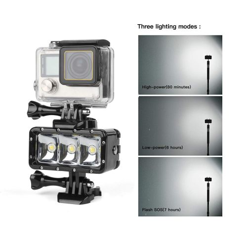  SHOOT Diving Light Super Bright Waterproof 30m Fishing LED Fill for GoPro HERO8/7 Black Silver White/6/5/5S/4/4S and Other Action Camera Waterproof Digital Camera,1200mAh Built-in