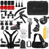 SHOOT Must Have Accessories Kit with Monopod for OSMO Action Camera GoPro Hero 9 8 HERO7 Black Silver White/6/5/4/3+/3/5 Session/Hero(2018)/Fusion Campark AKASO DBPOWER Crosstour C