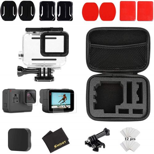  SHOOT 26 in1 Must Have Accessories Kit with Carrying Case,Waterproof Housing Case for GoPro Hero 7 Black/5/6 Tempered-Glass Screen Protector,Lens Cap,Adapter