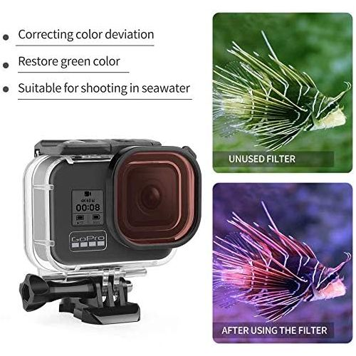  SHOOT Waterproof Housing Case for GoPro Hero 8,Waterproof up to 45M(147ft),with Red Filter