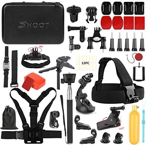  SHOOT 49-in-1 Outdoor Sport Bundle Accessories Kit with Portable PU Carring Cage for GoPro HERO10/9/8/7/6/5,DJI OSMO Action SJCAM Camera to Hiking Skiing Surfing and Cycling and so