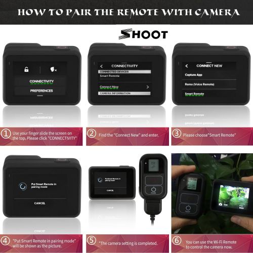  SHOOT Smart Remote Control(Waterproof 2m) for GoPro Hero 8,7 Black,6,5,4,3,3+,2,1, Hero + LCD, 4 Session, 5 Session,LCD Screen,Wi-Fi,Wirless,Built-in 500mah Battery Must Have Acces
