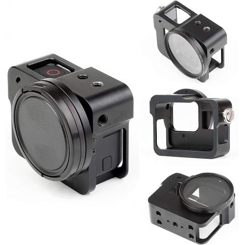  SHOOT Aluminum Solid Cooling Case for GoPro HERO7 Black/HERO6/HERO5/HERO(2018) Vlogging Built-in 52mm UV Protection Lens Filter,Lens Cap,Mic Cold Shoe Adapter(No Back Cover)