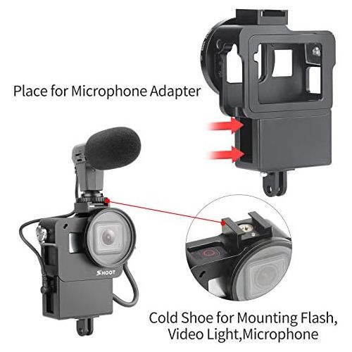  SHOOT Aluminum Vlogging Cooling Case for GoPro HERO7 Black/HERO6/HERO5 Black/Hero(2018) with Microphone Adapter Place,Back Cover,52mm UV Protection Lens Filter,Lens Cap