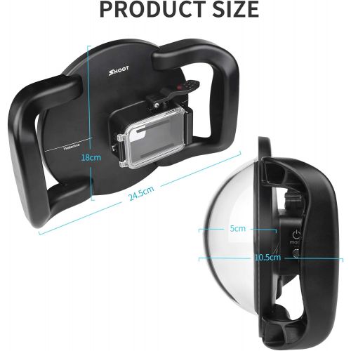  [아마존베스트]SHOOT Dome Port Lens for GoPro HERO8 Black - Dual Handle Stabilizer Floating Grip, Enlarge Trigger, Overall Waterproof Case - Easier to Hold and Shoot Over Underwater Photos/Videos