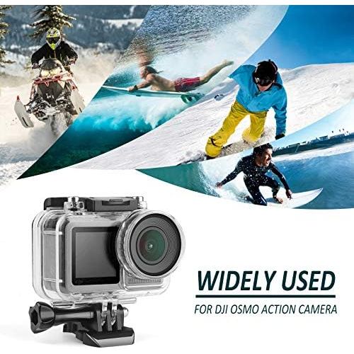  [아마존베스트]SHOOT 98 ft/30 m waterproof housing with hardened HD protective film for DJI OSMO action camera accessory kit.