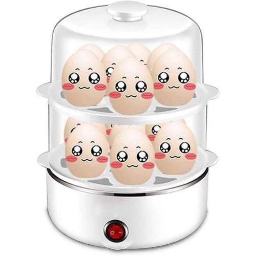  SHOW Eier Kocher Dampfgarer Doppelschicht, Eierkocher Fuer 1-14 Eier -Mit Hochtemperatur Automatische Abschaltung, Edelstahl-Heizplatte,White
