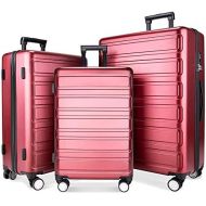 [아마존 핫딜] Luggage Sets, SHOWKOO 3 Piece Polycarbonate Durable Hardshell & Lightweight Suitcase Double Wheels TSA Lock 20in24in28in Red Wine