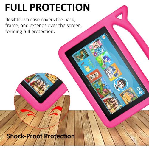  [아마존베스트]2019 Fire 7 Tablet Case for Kids -SHREBORN Kids Shock Proof Case Cover with Handle and Stand for Amazon Kindle Fire 7 Inch Tablet (Compatible with 9th/7th/5th Generation, 2019/2017