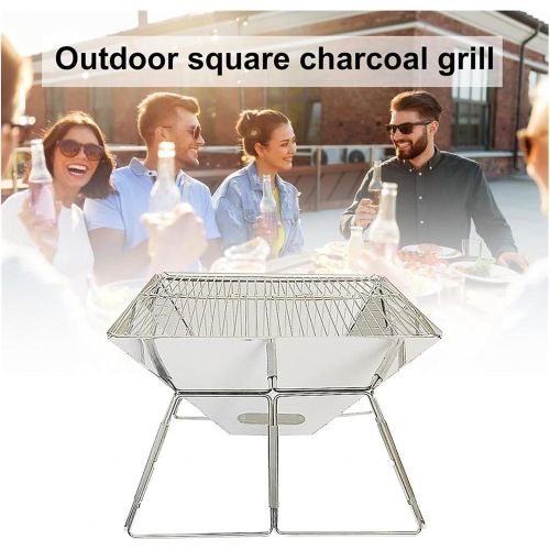  SHUBIAO Charcoal Grill Portable Grill Stainless Steel Wood Stove Square Stainless Steel Folding Big Backpack Stove Camping Survival Barbecue Including Charcoal Rack and Folding Bar