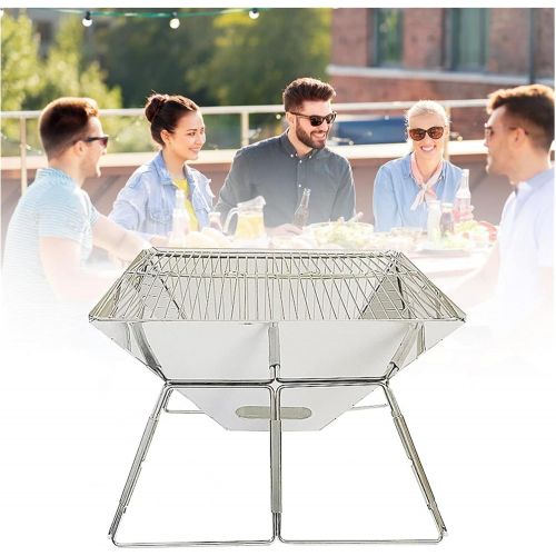  SHUBIAO Charcoal Grill Portable Grill Stainless Steel Wood Stove Square Stainless Steel Folding Big Backpack Stove Camping Survival Barbecue Including Charcoal Rack and Folding Bar