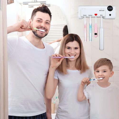  SHUKAN Toothbrush Sanitizer, Bathroom Toothbrush Holder Wall Mounted with UV Sterilizer Function, 1500mAh Charging, Timing Function, Toothbrush Organizer for Ladies Baby Family（Whi