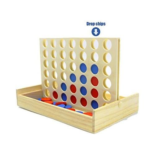 SHUYUE 4 in a Row Wooden Board Game Foldable Line Up 4 Classic Family Toy Educational Toy for Kids and Family