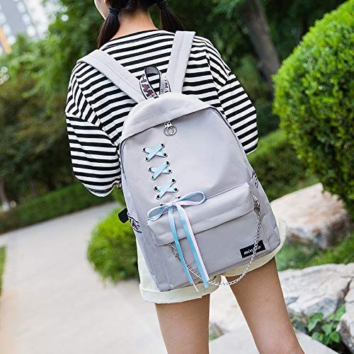  SHXKUAN Teen Girl School Backpack 12-16 inch Laptop Bag Canvas Shoulder Handbag for Travel Daypack Camping (Grey)