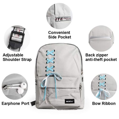 SHXKUAN Teen Girl School Backpack 12-16 inch Laptop Bag Canvas Shoulder Handbag for Travel Daypack Camping (Grey)