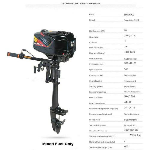  SHZICMY Outboard Motor, 3.6HP 2 Stroke Inflatable Fishing Boat Engine Motor 40 cm Shaft Superior Engine Marine Water Cooling Standard CDI System (US Stock)