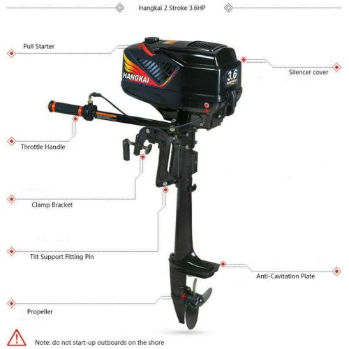  SHZICMY Outboard Motor, 3.6HP 2 Stroke Inflatable Fishing Boat Engine Motor 40 cm Shaft Superior Engine Marine Water Cooling Standard CDI System (US Stock)