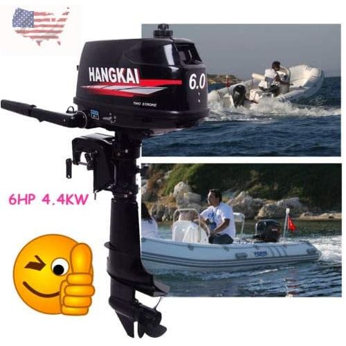  SHZICMY Outboard Motor, 6 HP 2-Stroke Outboard Motor Tiller Shaft Inflatable Fishing Boat Marine Engine Water Cooling CDI System(US Stock)