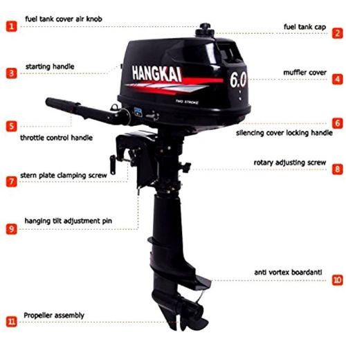  SHZICMY Outboard Motor, 6 HP 2-Stroke Outboard Motor Tiller Shaft Inflatable Fishing Boat Marine Engine Water Cooling CDI System(US Stock)