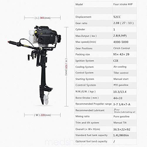  SHZICMY Outboard Motor Engine, 4HP 4-Stroke Professional Fishing Boat Engine 52CC CDI Air Cooling System（USA Stock）