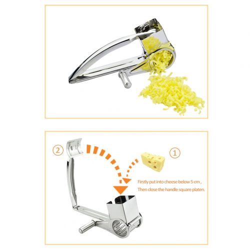  Rotary Cheese Grater,SHZONS 4 PCS Stainless Steel Vegetable Cheese Cutter Slicer Shredder with 3 Interchanging Rotary Ultra Sharp Cylinders Stainless Steel Drums & Slicer