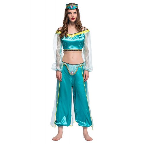  SIDNOR Halloween Aladdin Princess Jasmine India Belly Dance Arabian Exotic Fancy Dress Blue Cosplay Costume