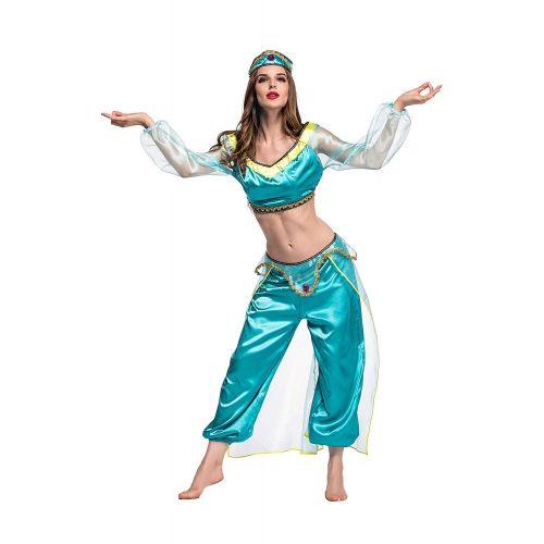  SIDNOR Halloween Aladdin Princess Jasmine India Belly Dance Arabian Exotic Fancy Dress Blue Cosplay Costume