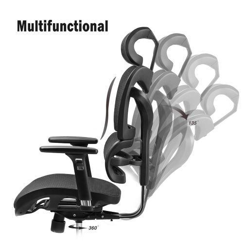  Ergonomic Mesh Office Chair - SIEGES Adjustable Headrest, 3D Flip-up Arms, Back Lumbar Support, High Back Computer Desk Task Executive Chair, Black