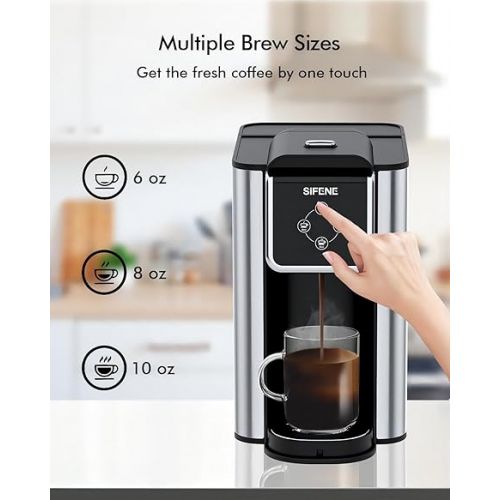  SIFENE Single Serve Coffee Maker, 3-in-1 Quick Brew for Coffee Pods, Ground Coffee, & Loose Tea, 6-12oz Cup Sizes, 50oz Removable Water Tank, 1150W, Compact, Black