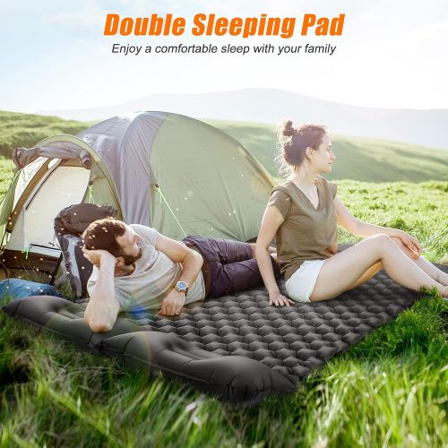  SIHANM Camping Inflatable Double Sleeping Pad, Built-in Foot Pressure Inflatable Mattress with Pillow, Waterproof and Durable, Lightweight Air Sleeping Mat for Tents Hiking Backpacking Tr