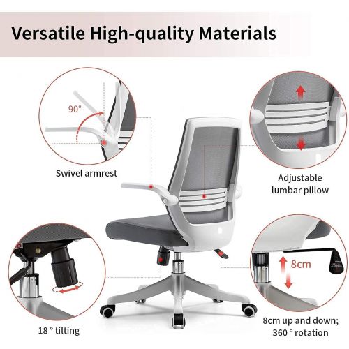  SIHOO Ergonomic Office Chair, Swivel Desk Chair Height Adjustable Mesh Back Computer Chair with Lumbar Support, 90° Flip-up Armrest (Grey)