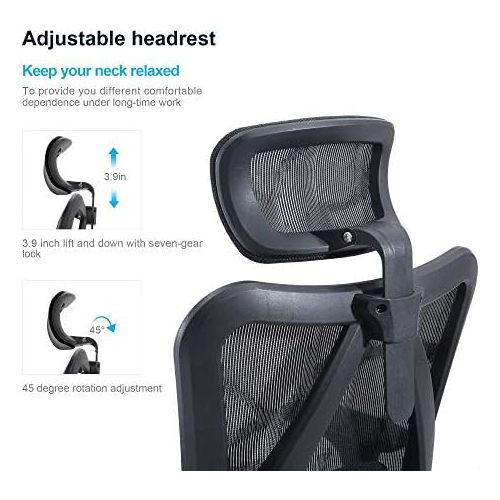  SIHOO Ergonomic Mesh Office Chair, Computer Desk Chair With 3-Way Armrests, 2-Way Lumbar Support and Adjustable Headrest, High Back Home Office Chair With Tilt Function, Mesh Back