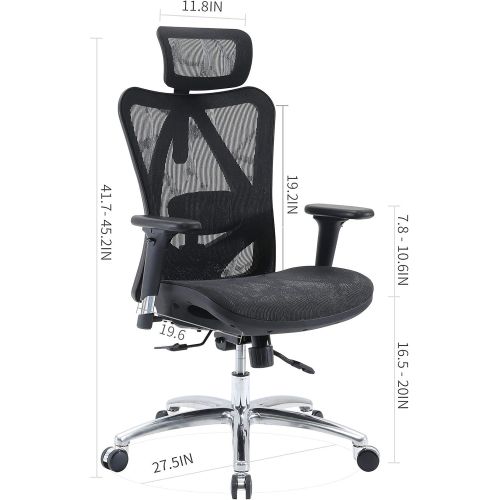  SIHOO Ergonomic Mesh Office Chair, Computer Desk Chair With 3-Way Armrests, 2-Way Lumbar Support and Adjustable Headrest, High Back Home Office Chair With Tilt Function, Mesh Back